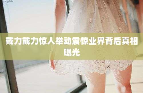 戴力戴力惊人举动震惊业界背后真相曝光