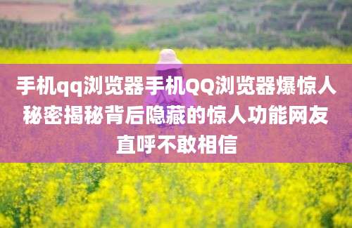 手机qq浏览器手机QQ浏览器爆惊人秘密揭秘背后隐藏的惊人功能网友直呼不敢相信