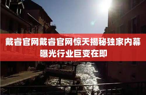 戴睿官网戴睿官网惊天揭秘独家内幕曝光行业巨变在即