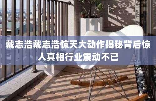 戴志浩戴志浩惊天大动作揭秘背后惊人真相行业震动不已