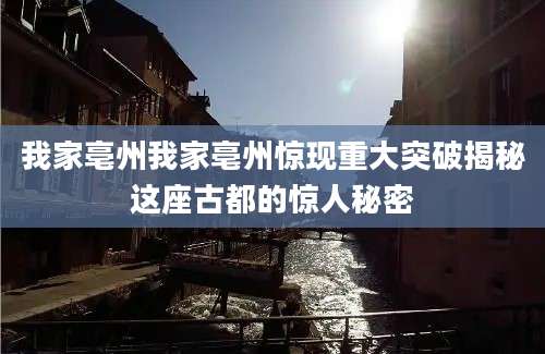 我家亳州我家亳州惊现重大突破揭秘这座古都的惊人秘密