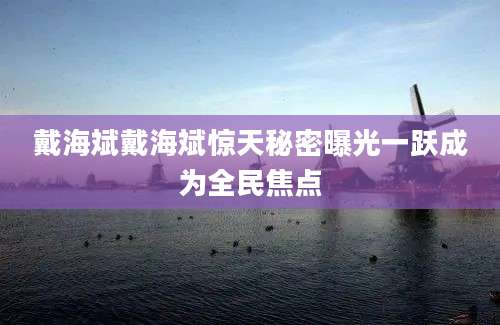 戴海斌戴海斌惊天秘密曝光一跃成为全民焦点