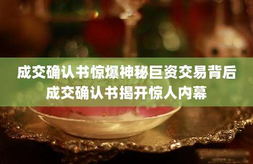 成交确认书惊爆神秘巨资交易背后成交确认书揭开惊人内幕
