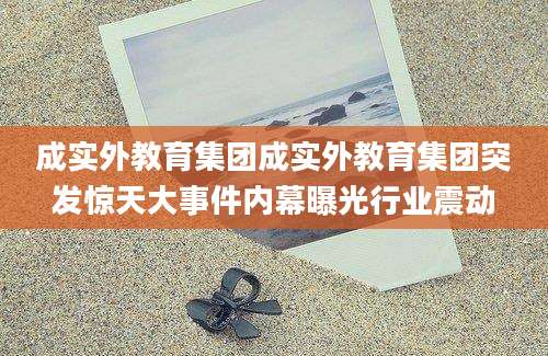 成实外教育集团成实外教育集团突发惊天大事件内幕曝光行业震动