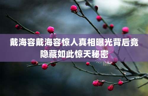 戴海容戴海容惊人真相曝光背后竟隐藏如此惊天秘密